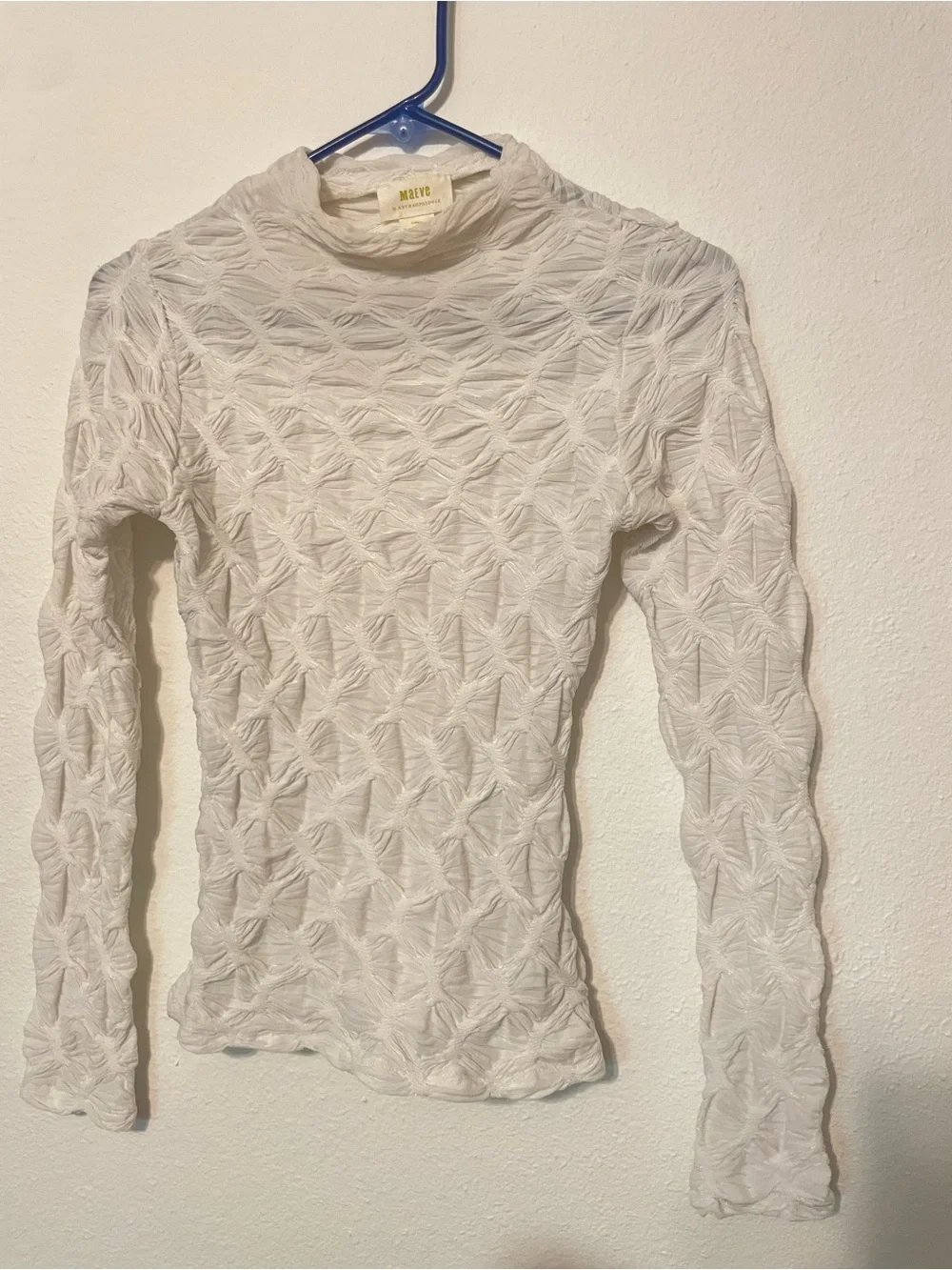 Maeve by Anthropologie White Textured Mock Neck Top